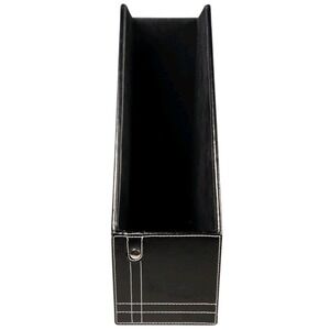 Black Faux Leather Vertical Desk File Organizer Magazine Holder w/ Label Holder